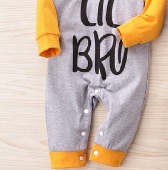 Baby LIL BRO Letter Striped Hooded Jumpsuit - Picture 2 of 7